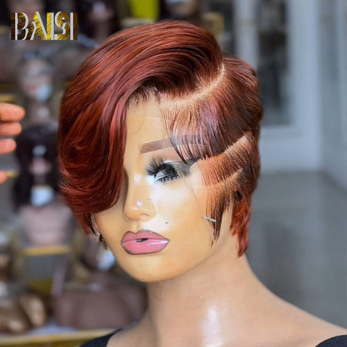 hairbs Pixie Cut Wig BAISI Full Lace Reddish Brown Already Style Wig