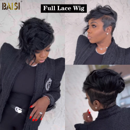 hairbs Pixie Cut Wig BAISI Full Lace Side Part With Wavy Wig