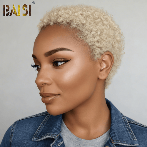 hairbs Pixie Cut Wig BAISI Full Lace Super Short Light Blonde Afro Curl Wig