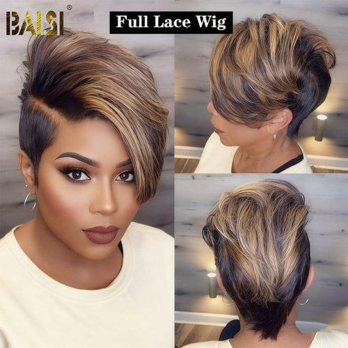 hairbs Pixie Cut Wig BAISI Full Lace With Honey Blonde Short Wig