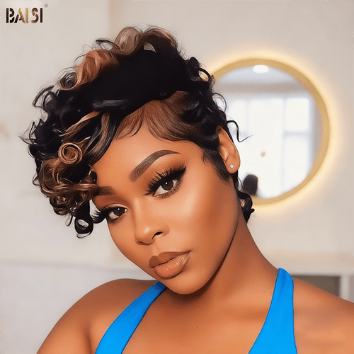 hairbs Pixie Cut Wig BAISI Highlight Finger Wave 5X5 Lace Wig
