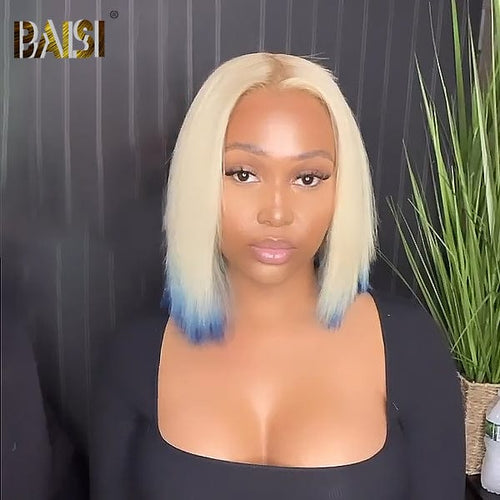 hairbs T part Baisi T Part Blond With Blue Color BoB  Lace Wig