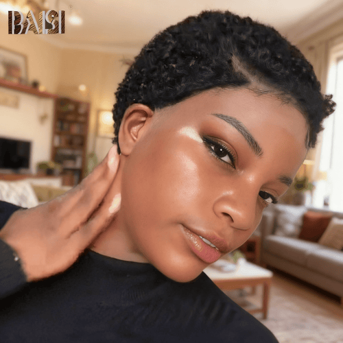 Pixie Cut Wig Pixie Cut Wig BAISI 13X4 Lace Black Side Part Afro Short Lace Wig