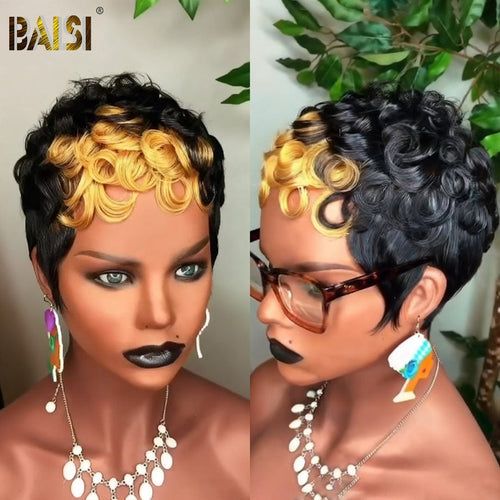 Pixie Cut Wig Pixie Cut Wig BAISI Machine Made Finger Wave With 27# Color Wig