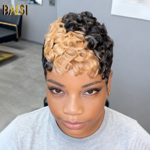 Pixie Cut Wig Pixie Cut Wig BAISI Machine Made Finger Wave With Honey Blonde Pixie Wig