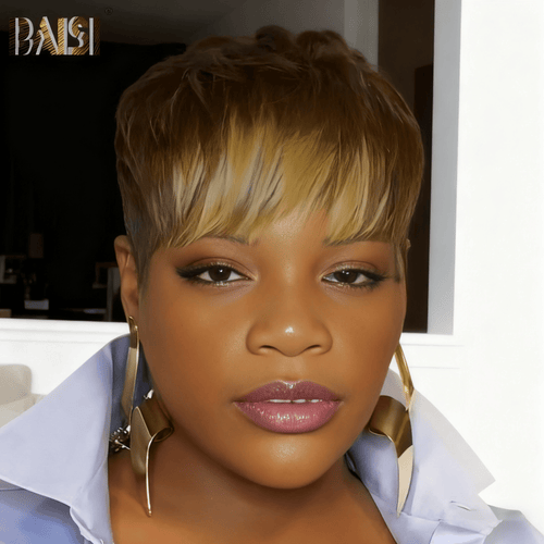 Pixie Cut Wig Pixie Cut Wig Baisi Machine Made Golden Highlight Pixie Wig
