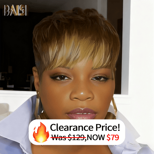 Pixie Cut Wig Pixie Cut Wig Baisi Machine Made Golden Highlight Pixie Wig