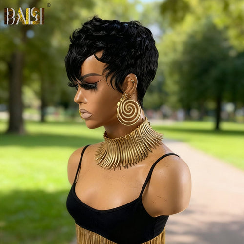 Pixie Cut Wig Pixie Cut Wig BAISI Machine Made Pixie Short Cut Black Wig