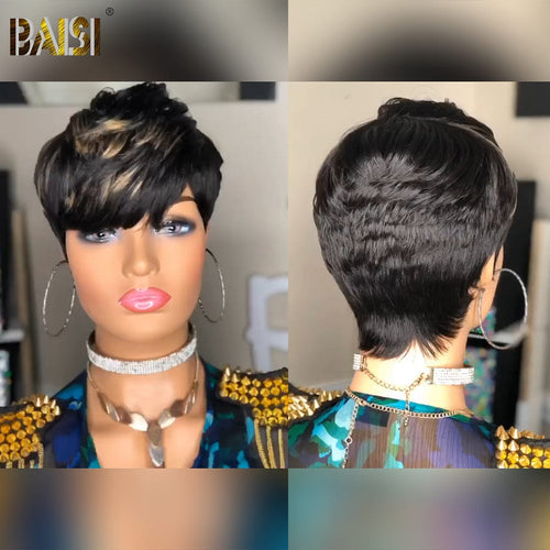Pixie Cut Wig Pixie Cut Wig BAISI Machine Made Pixie Side Part With Highlight Wig
