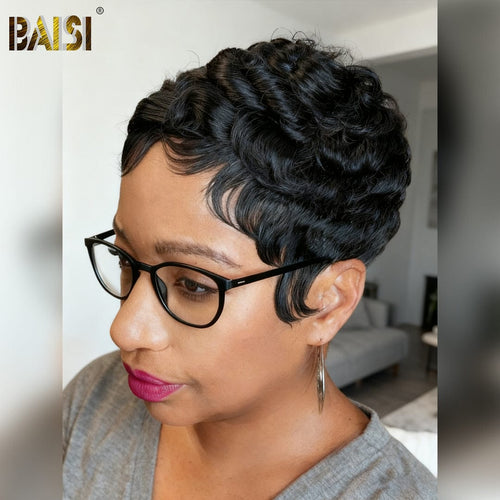 Pixie Cut Wig Pixie Cut Wig BAISI Machine Made Pixie Wig With Weave Wig