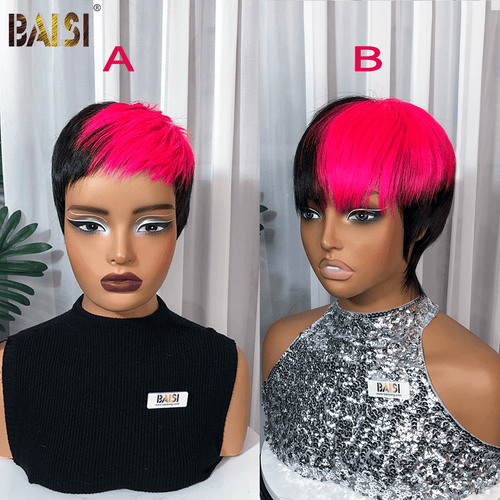 Pixie Cut Wig Pixie Cut Wig BAISI Machine Made Pixie With Pink Straight Short Wig
