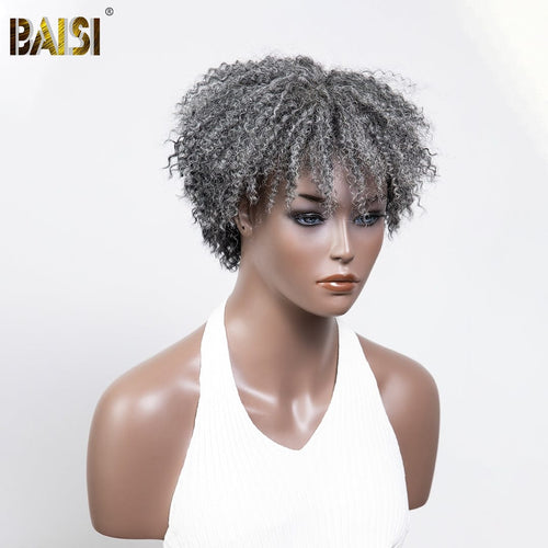 Pixie Cut Wig Pixie Cut Wig BAISI Machine Made Salt And Pepper Curly Short Wig