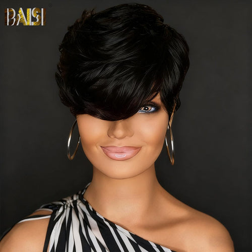 Pixie Cut Wig Pixie Cut Wig BAISI Machine Made Sexy Side Part Pixie Straight Wig