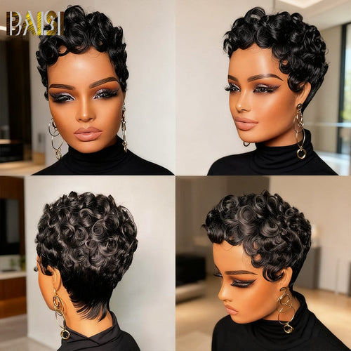 Pixie Cut Wig Pixie Cut Wig BAISI Machine Made Sexy Wave Pixie Short Cut Wig