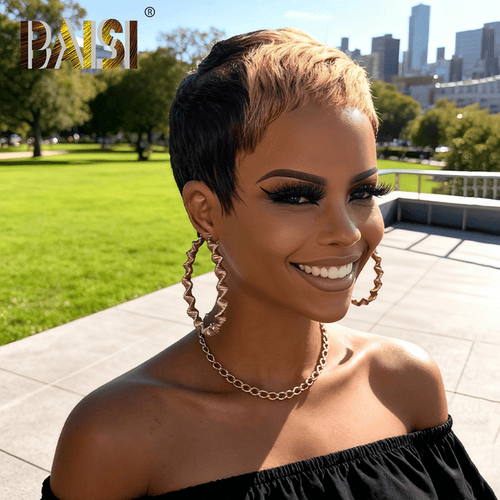 Pixie Cut Wig Pixie Cut Wig BAISI Machine Made With Honey Blonde Short Cut Wig