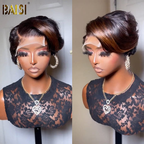 Pixie Cut Wig Pixie Cut Wig BAISI Sexy Style Side Part With Brown Highlight Pixie Wig
