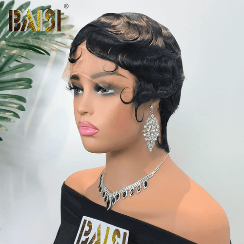 Pixie Cut Wig Pixie Cut Wig BAISI Short Finger Ocean Wave Wig