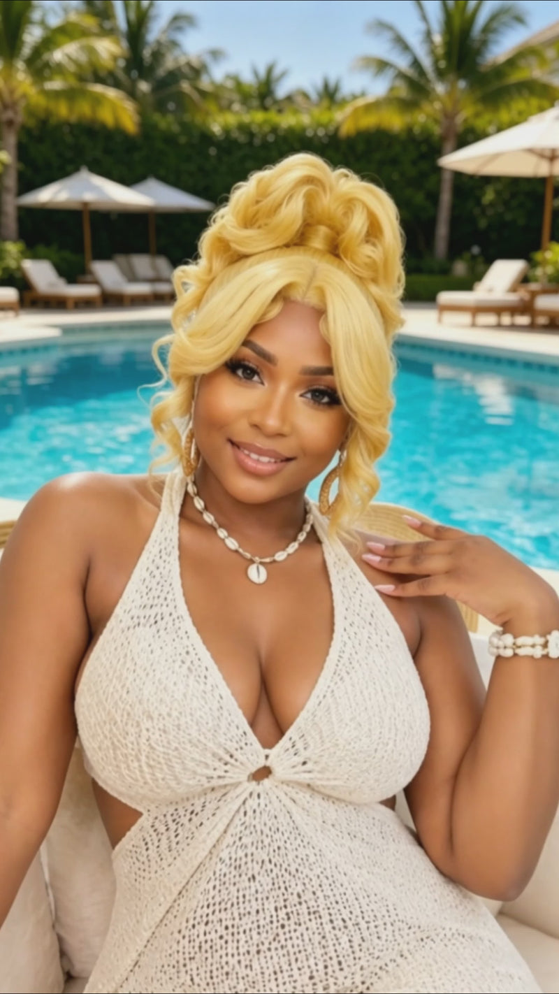 Baisi-full_lace_updo_ponytail_cute_wavy_wig-blonde_color-100_human_hair-for_adult_black_women-for black women-wig for daily life-wig for work-wig for party-wig for vacation