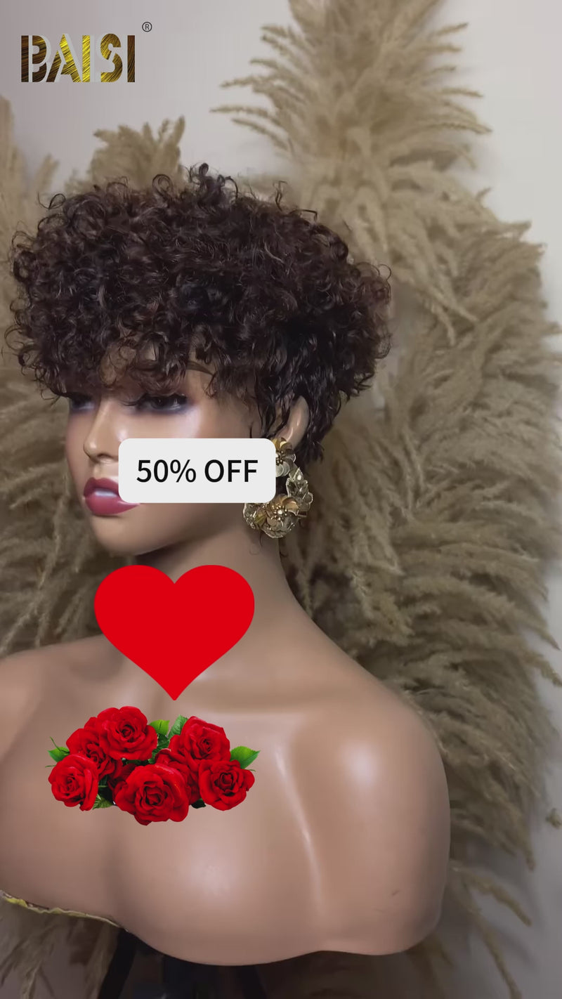 Baisi-13X4lacefrontalPixie-Browncolor-100_humanhair-brown short hair-for black women-for daily use-wig under $100