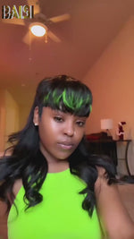 BAISI Green Highlight Mullet Glueless Wig
