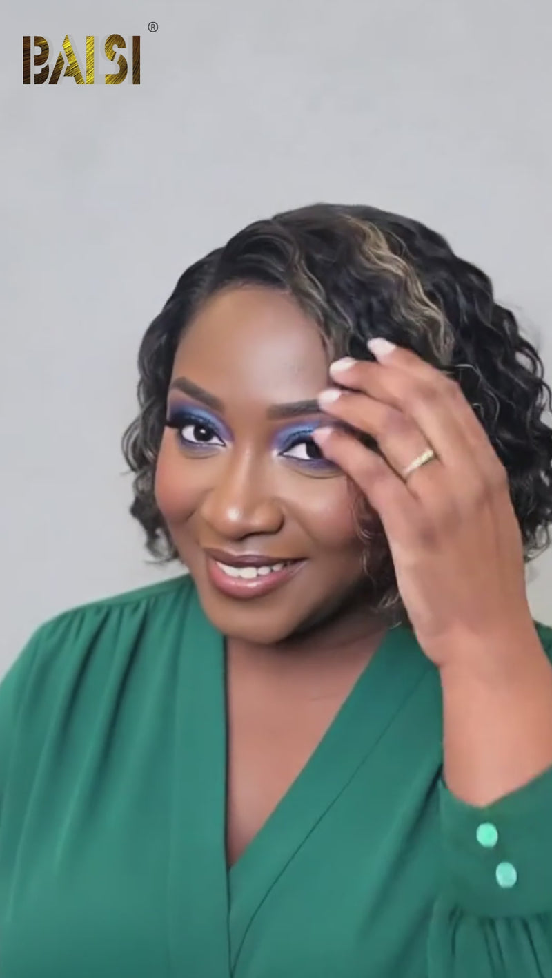 Baisi-13X4_Lace_frontal_curly_short_bob_wig-black_with_highlight_color-100_human_hair-for black women-short wig-bob wig-color wig