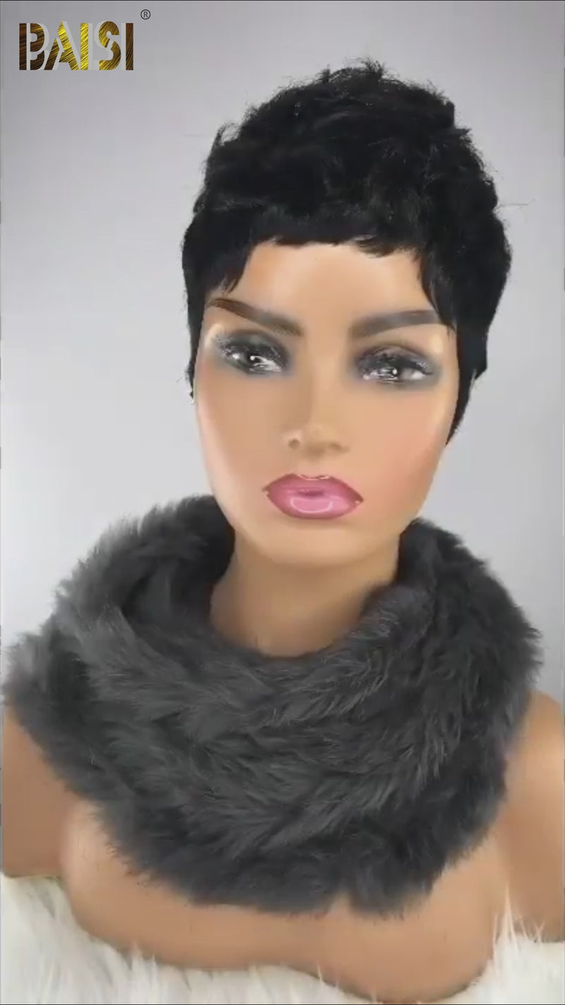 BaisiMachinemadepixieshortcutwig-Blackcolor-100_humanhair-for black women-glueless hair-short hair