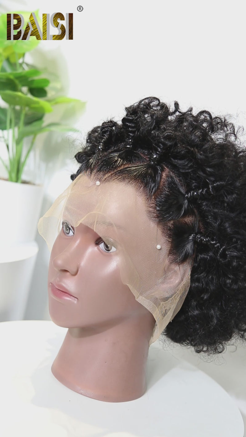 Baisi-Fulllacebouncycurlwig-blackcolor-100_humanhair- for black women-short curly wig-curly wig-short style