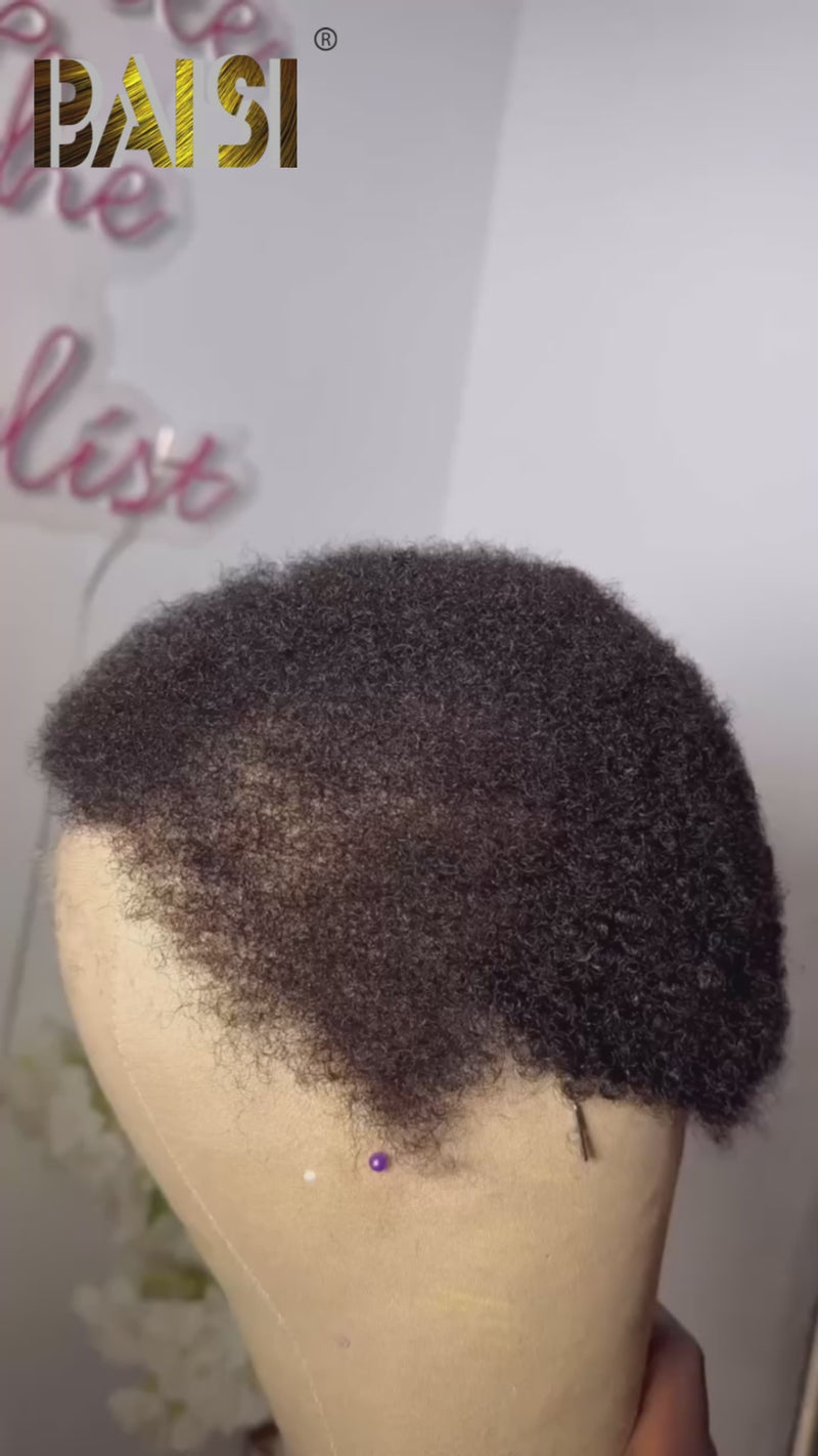 Baisi-13X4Lacepixieshortwig-Blackcolor-100_humanhair-for black women-Afro curl wig-short hair-pixie wig