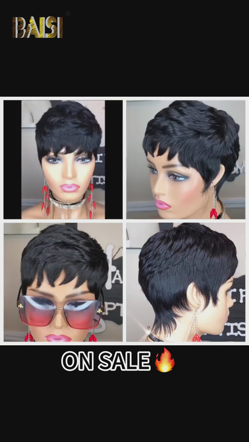 Baisi-Machinemadepixieshortcutwig-Blackcolor-100_humanhair-for black women-glueless wig-short hair-pixie wig