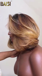 BAISI Perruque en dentelle bicolore à reflets blond miel