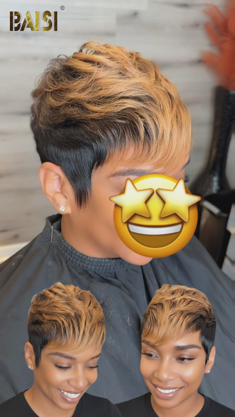 Baisi-Machine_made_pixie_cut_glueless_hair-Black_with_honey_blonde_color-100_human_hair-straight wig-pixie wig-short wig-super short wig