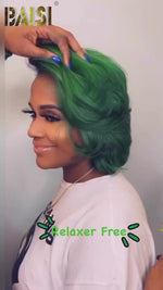 BAISI Fashion Side Part Dark Green Wig