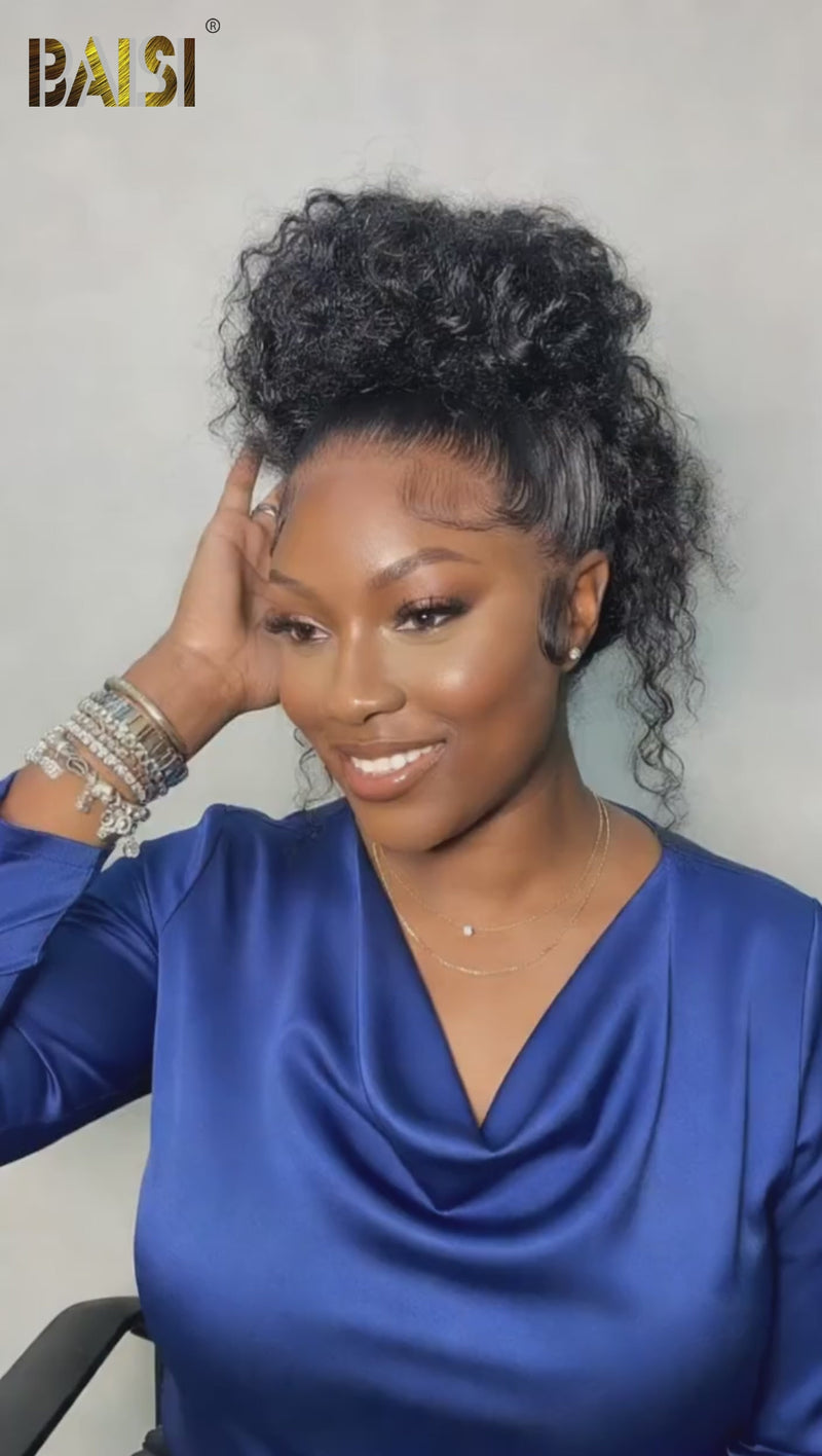 BAISI Pre-styled Updo Ponytail With Curly 360 Lace Wig-for black women-partyhair-weddinghair-ponytailhair