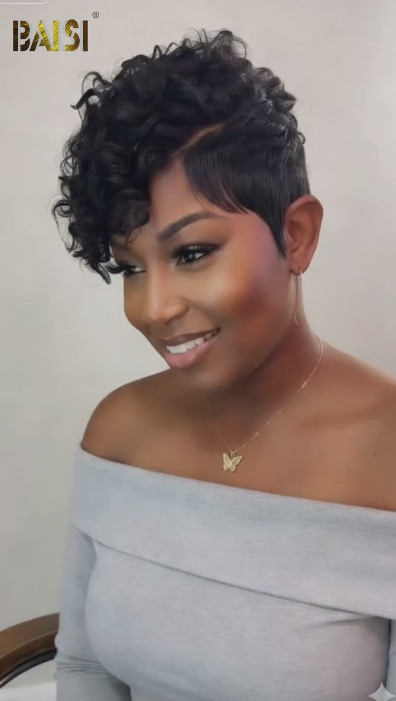 Baisi-5X5_Lace_pixie_short_cut_wig-Black_color-100_human_hair-for black women-short wig-closure wig