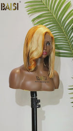 BAISI Orange Highlight Blonde Wavy Bob Wig