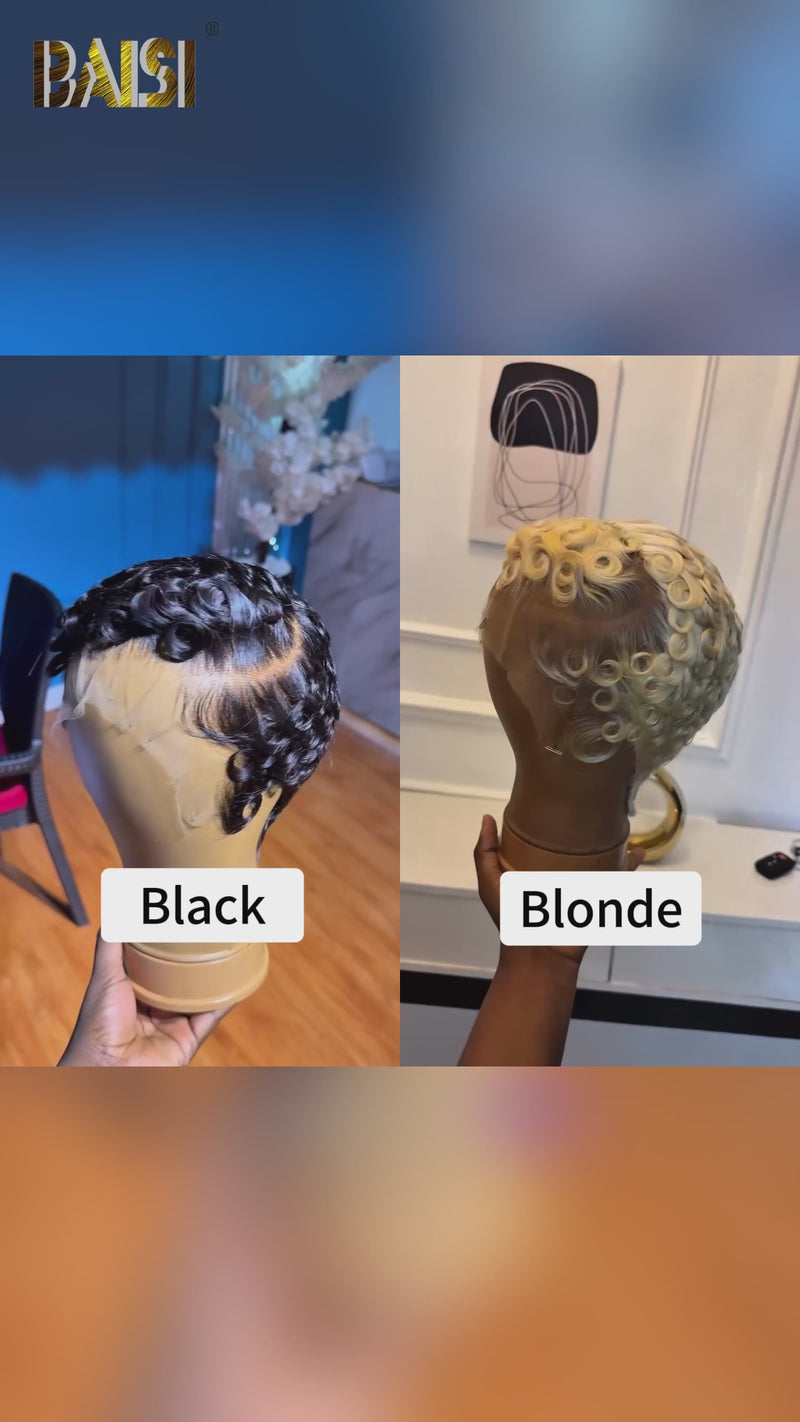Baisi-fulllacewig-blackandblondecolor-100_humanhair-for black women-finger wave wig-blonde short wig-pixiw wig-short cut hair