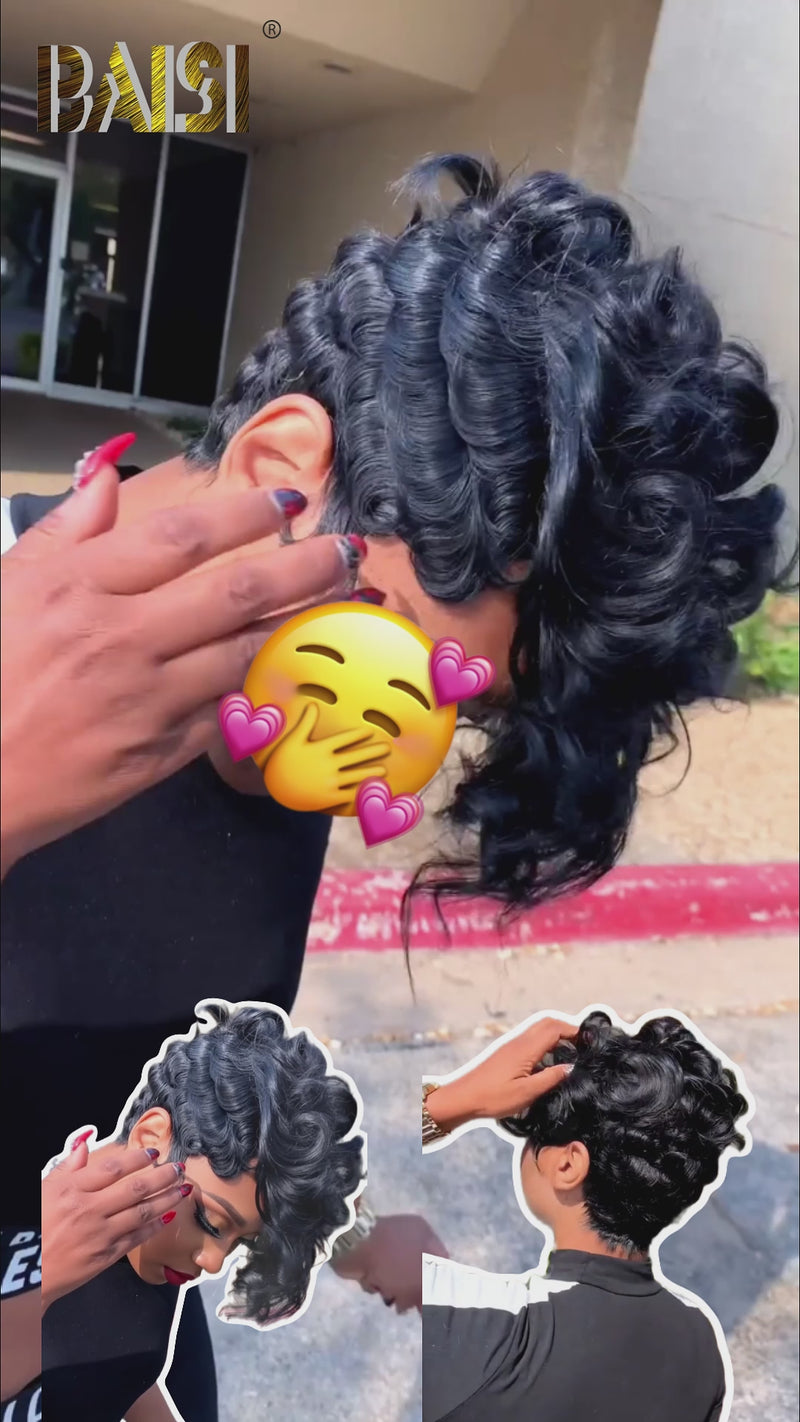 Baisi-5x5_lace_closure_short_pixie_wig-Black_color-100_human_hair-for black women-pixie short wig-finger wave wig