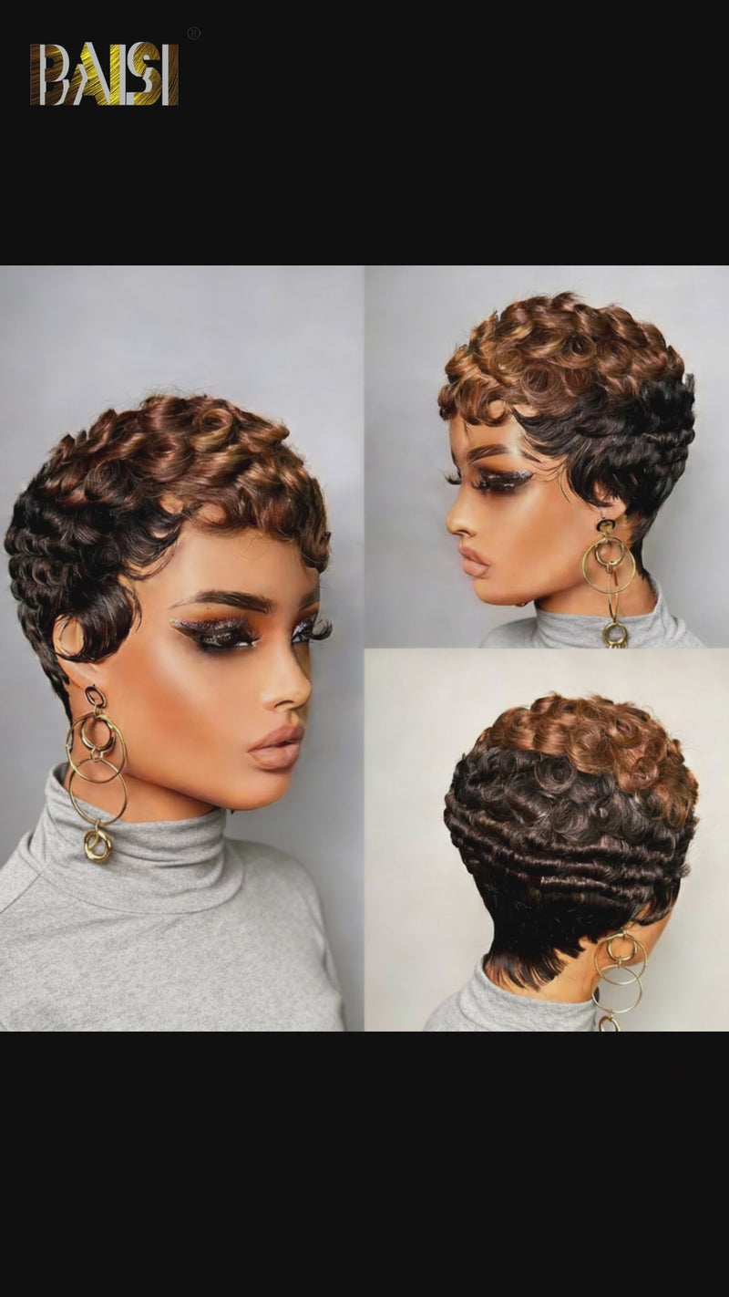 Baisi-Machine_made_short_wig-Black_with_highlight_wig-100_human_hair-finger wave wig-for black women-glueless wig