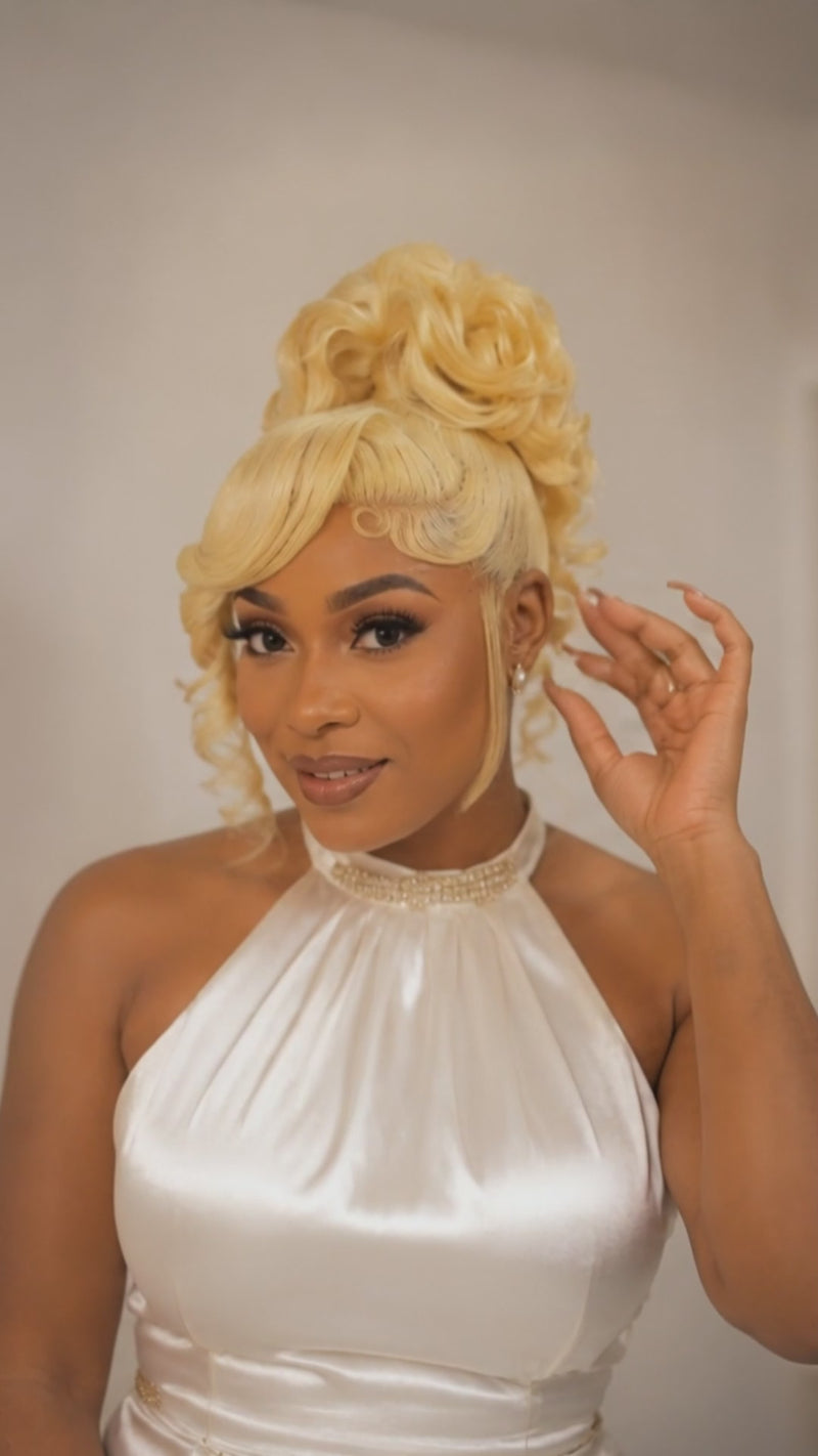 Baisi-full_lace_short_updo_ponytail_body_wave_wig-blonde_color-100_human_hair-for_black_women-for black women-wig for daily life-wig for work-wig for party-wig for vacation