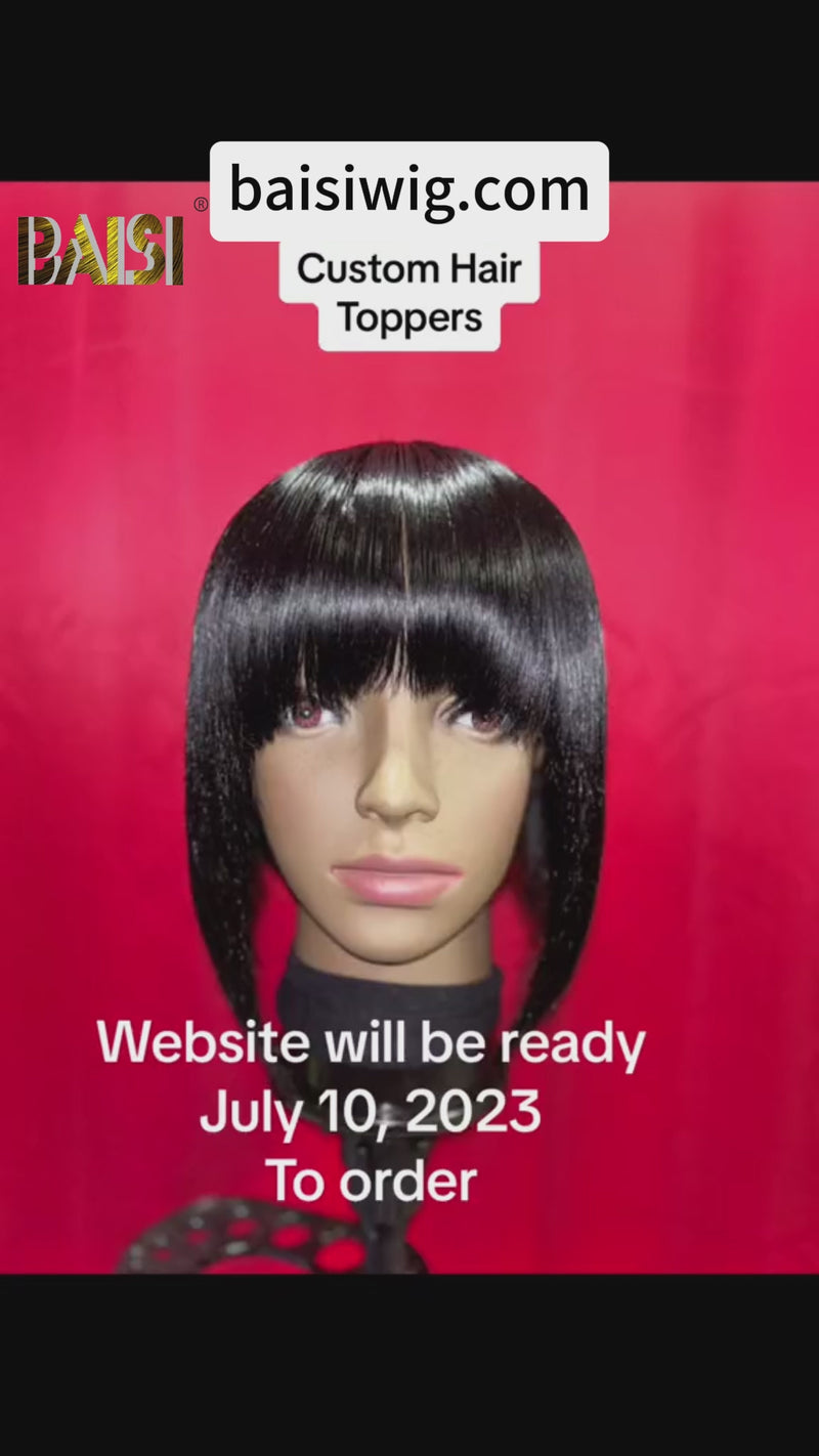 Baisi-6X7topperhair-BlackWithGinger-100_humanhair-glueles hair-topper unit-real hair-for black women-color hair-for daily use-quick to install hair