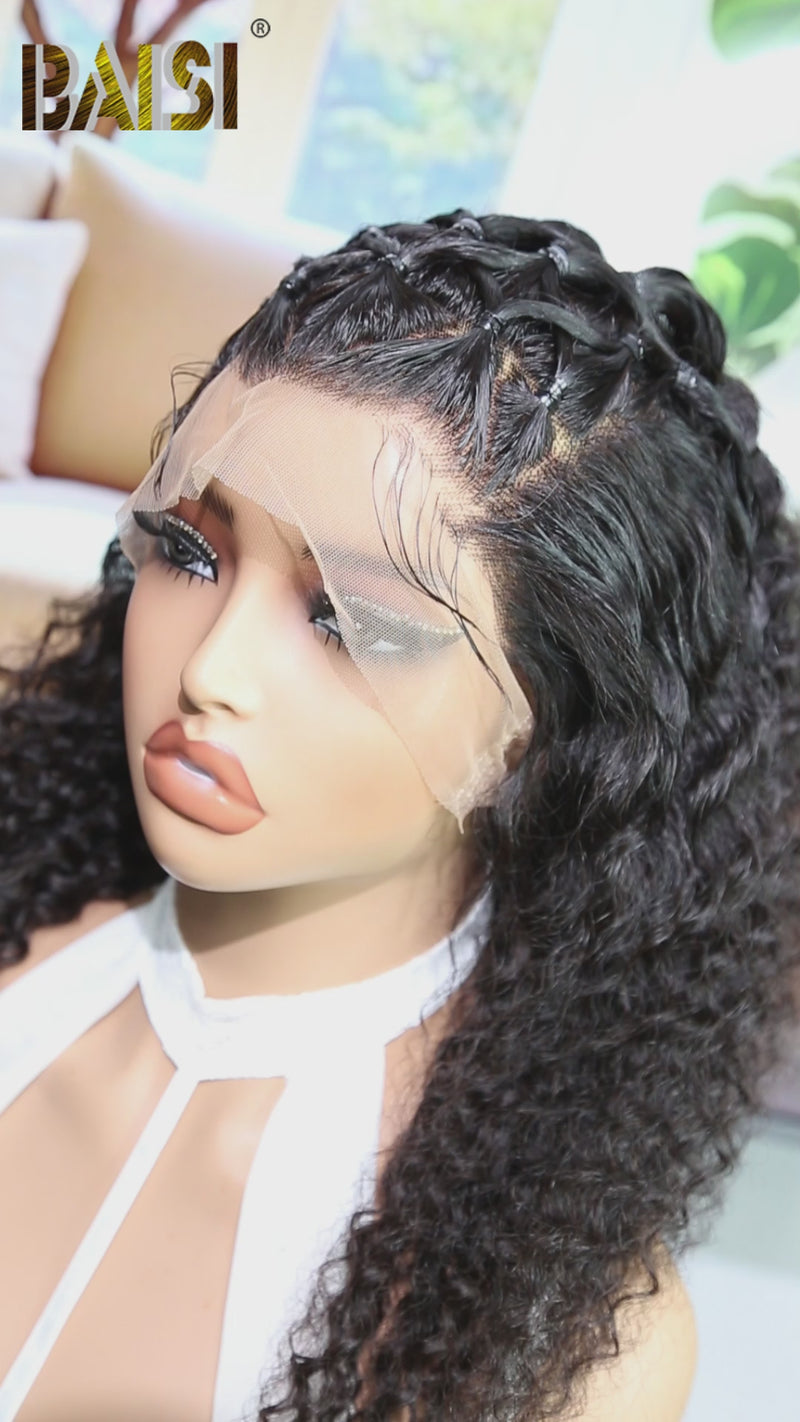 Baisi-Lacebraiedwig-blackcolor-100_humanhair-for black women-braided wig-curly wig-100% human hair