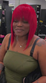 Baisi Machine Made Perfect Cut Red Straight With Bang Wig