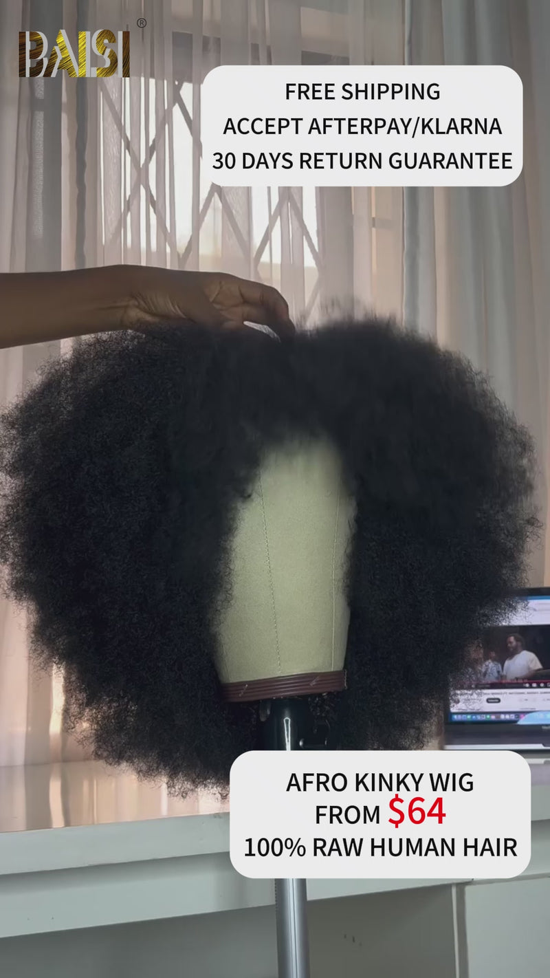 Baisi-AfroKinkywig-Blackcolor-100_humanhair-for black women-glueless hair-black color wig-short hair