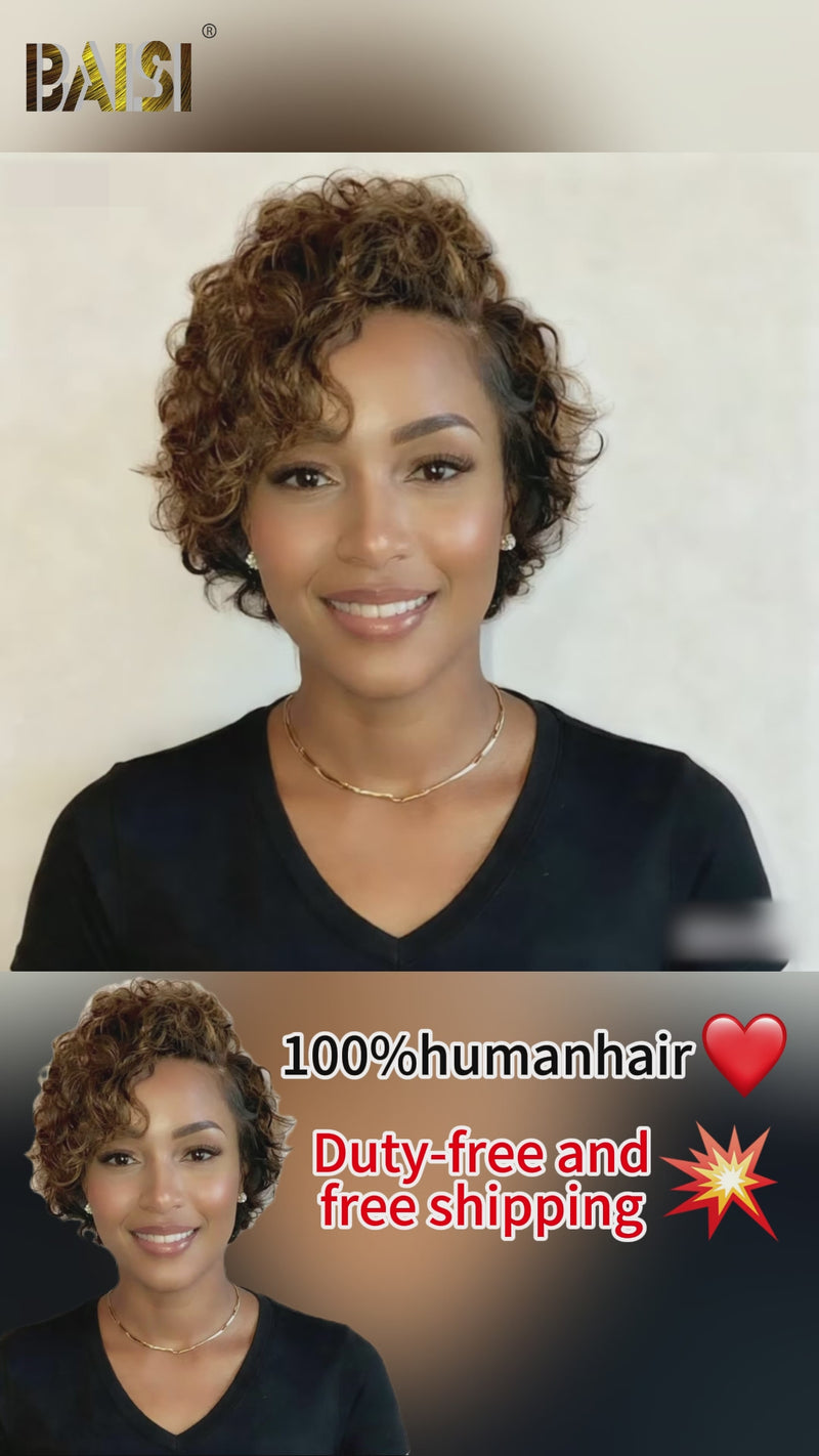 Baisi-13X4lacefrontallacebobwig-browncolor-100_humanhair-for black women-color short wig-pixie wig-lace frontal wig