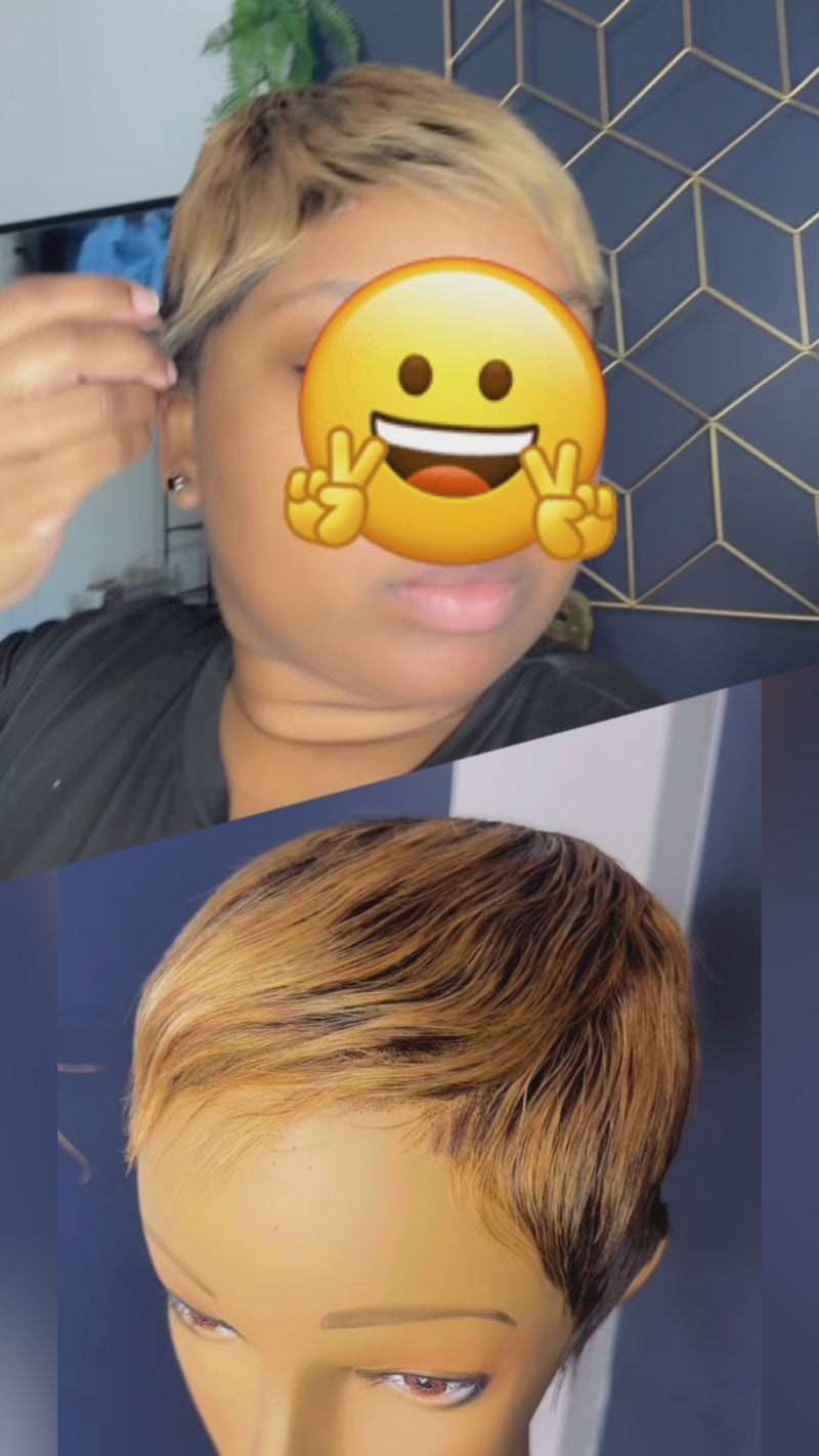 Baisi-Full_lace_short_cut_wig-Black_with_honey_blonde_color-100_human_hair_for black women-color wig-short wig