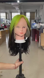 BAISI Straight Hair With Green Highlight Wig
