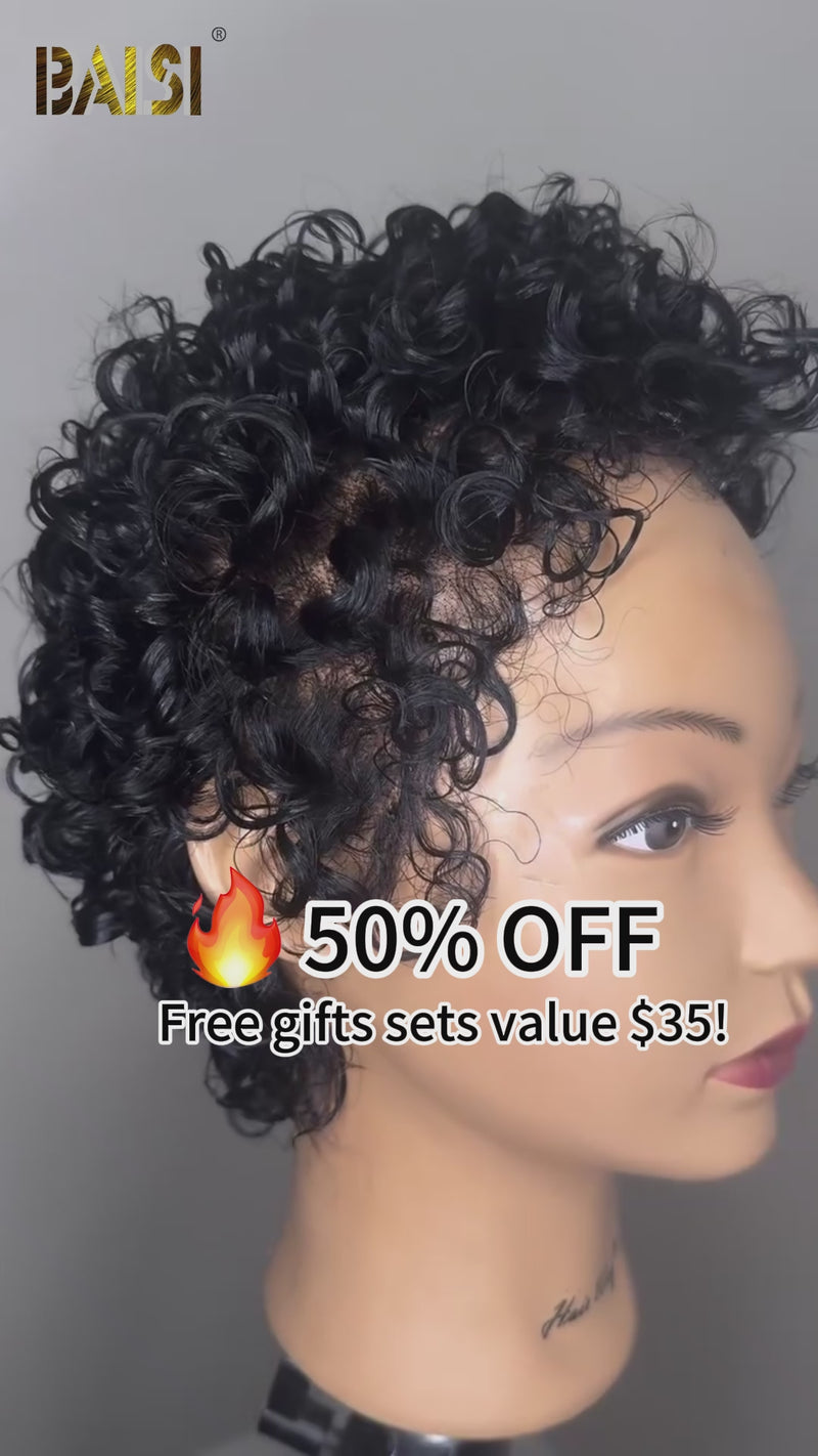 Baisi-Fulllaceshortcurlywig-Blackcolor-100_humanhair-for black women-curly wig-short hair
