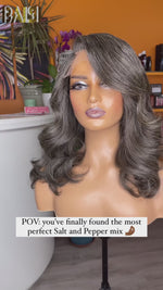 BAISI Salt&Pepper Grey Wavy Lace Wig