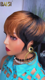 BAISI Machine Made Short Cut With Honey Brown Wig