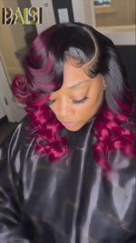BAISI Wavy With Burgundy Lace Wig